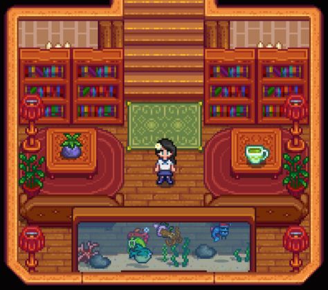 Stardew Valley Study Room, Stardew Valley Library Layout, Stardew Nursery, Stardew Valley Library, Stardew Interior, Stardew Design, Stardew Aesthetic, Stardew House, Stardew Farm