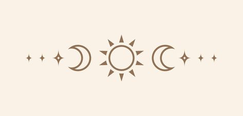 Celestial text divider with sun, stars, moon phases, crescents. Ornate boho mystic separator decorative element Dividers Aesthetic, Wattpad Dividers, Boho Mystic, Black Background Design, Text Dividers, Page Dividers, Divider Design, Stars Moon, Aesthetic Pastel