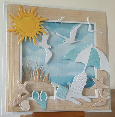 Beach Cards Handmade, Nautical Cards, Beach Cards, Summer Cards, Fancy Fold Cards, Marianne Design, Beach Scene, Handmade Birthday Cards, Christmas Cards Handmade