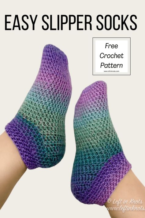 Crochet Lightweight Slippers - Free Pattern - Left in Knots Crochet Sock Pattern Free, Diy Crochet Slippers, Crochet Slipper Boots, Easy Crochet Slippers, Slipper Pattern, Crochet Socks Pattern, Crochet Slippers Free Pattern, Crochet Leg Warmers, Knitted Slippers Pattern