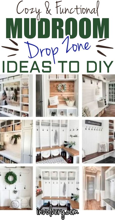 Temporary Mudroom Ideas, Mud Room Makeover On A Budget, Drop Zone Mudroom, Mud Room Closet Organization Ideas, Entryway Open Closet Ideas, Dropzone Ideas Small Spaces, Functional Mudroom Farmhouse, Built In Drop Zone Ideas, Farmhouse Drop Zone