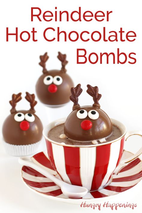 reindeer hot chocolate bombs Christmas Hot Cocoa Bomb Decorations, Hot Chocolate Bombshell Gift, Hot Cocoa Bombshell Christmas, Hot Chocolate Bombshell Christmas, Hot Chocolate Bombshell Recipe, Hot Chocolate Xmas, Coffee Bomb, Hot Chocolate Treats, Reindeer Hot Chocolate