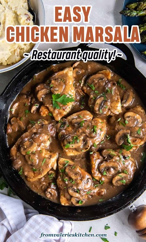 A delicious, but surprisingly easy recipe that results in a restaurant quality dish. Chicken Marsala is an impressive meal that only takes about 30 minutes to prepare. Chicken Marsala Sauce, Mushroom Marsala Sauce, Easy Chicken Marsala Recipe, Easy Chicken Marsala, Slow Cooker Chicken Marsala, Mushroom Marsala, Chicken Marsala Recipe, Chicken Marsala Easy, Marsala Sauce