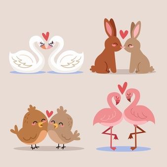 Cute Valentines Illustration, Animals In Love Drawing, Animal Couple Drawing, Valentines Day Drawings Art Ideas, Valentines Digital Art, Valentines Day Animals, Drawing Valentines Day, Valentines Animals, Valentine Animals