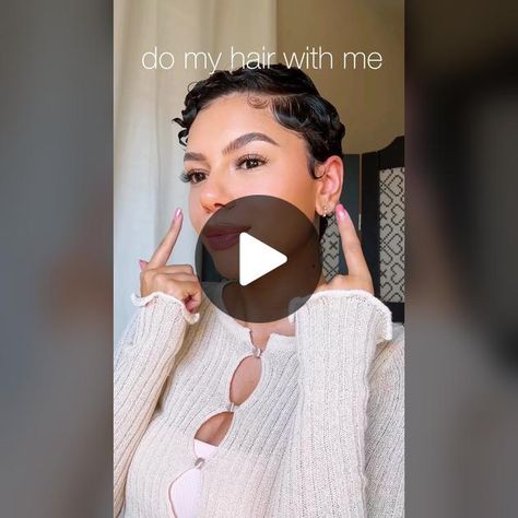 ✨do my hair with me: How I style my curly pixie in a quick, sleek look... | Curly Hair | TikTok Curl Mousse, Curly Pixie Hairstyles, Curly Pixie, Pixie Styles, Styling Cream, Crew Cuts, Beauty Life, Short Curly, Short Curly Hair