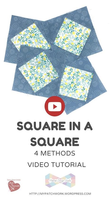 Square in a square quilt block – 4 different methods – video tutorial | Sewn Up Square In A Square Quilt, Foundation Quilt Blocks, Quilting Math, Origami Bag, Quilting Blocks, Diy Blocks, Scrap Quilt Patterns, Cheater Quilt, Freezer Paper