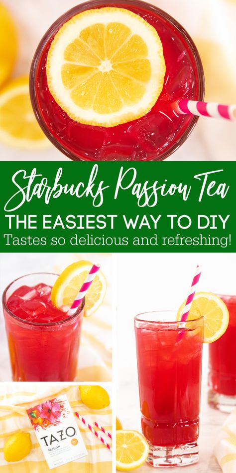 Starbucks Passion Tea Recipe is so easy to make and a hydrating and refreshing drink to sip on and enjoy. Try my copycat Starbuck's Recipe! #starbucks #drink #tazo #passiontea #lemonade #best #copycat #drink #tea #herbal #passion4savings Starbucks Tea Recipes, Starbucks Teas Drinks, Starbucks Drinks To Order, Starbucks Passion Tea, Tazo Passion Tea, Fruit Tea Recipes, Lemonade Tea Recipe, Copycat Starbucks Drinks, Passion Tea Lemonade