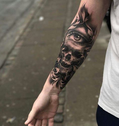 Mangas Tattoo, Skull Sleeve Tattoos, Skull Sleeve, Forarm Tattoos, Forearm Sleeve Tattoos, Cool Forearm Tattoos, Best Sleeve Tattoos, Maori Tattoo, Tattoos Gallery