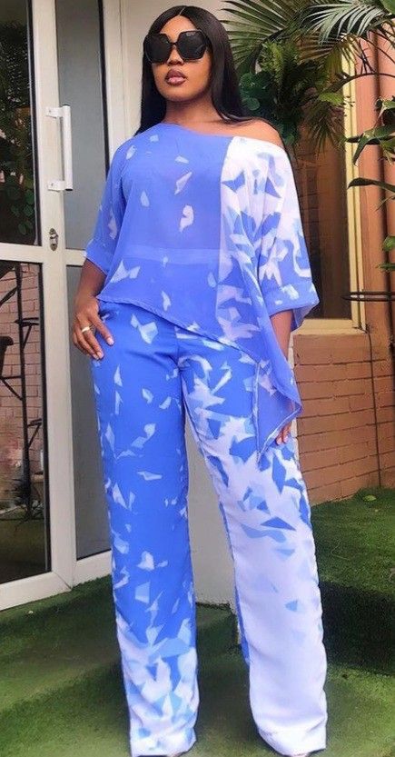 Two Piece Outfits Pants Classy Chiffon, 2piece Outfits Pants Chiffon Nigeria, Work Attire Plus Size, 2piece Outfits Pants Chiffon, Chic Summer Two-piece Pants, Chic Two-piece Wide Leg Pant Set, Two Piece Adire Outfit, Chic Blue Two-piece Pants, Two Piece Outfits Pants