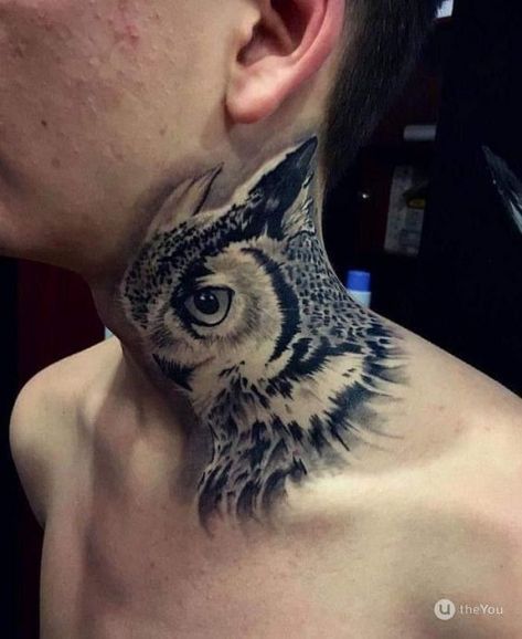 Owl Neck Tattoo, Neck Tats, Tattoo On Neck, Cool Chest Tattoos, Graffiti Artwork, Eagle Tattoo, Weird Tattoos, 3d Tattoos, Unique Tattoo Designs