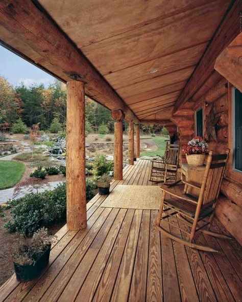 Front porch Cabin Porch, Log Home Decorating, Rustic Porch, Cabin Living, Log Cabin Homes, Cabins And Cottages, Rocking Chairs, A Log, Cabin Life