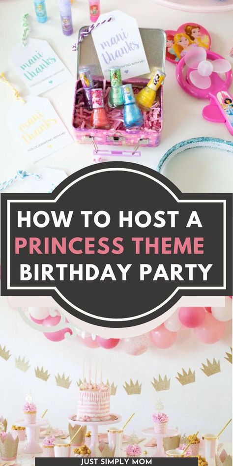 Trying to plan the perfect princess party for your little girl? Here are some ideas for activities, decorations, favors, food and more! Princess Ideas Party, 7th Birthday Party For Girls Themes Princess, Princess Parties Ideas, Princess Theme Birthday Activities, Easy Princess Birthday Party, Simple Princess Party Ideas, Princess Themed Tea Party, Five Year Old Princess Birthday Party, Cheap Princess Party Ideas