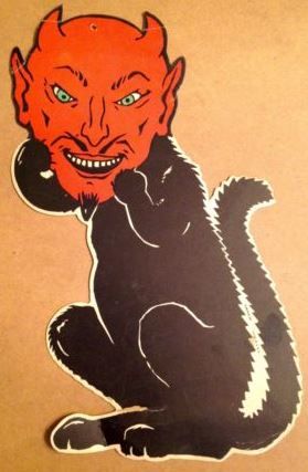 Vintage Halloween Cat, Vintage Halloween Cards, Vintage Halloween Art, Vintage Halloween Images, Devil Mask, Arte Punk, Vintage Halloween Costume, Black Cat Art, Vintage Halloween Decorations