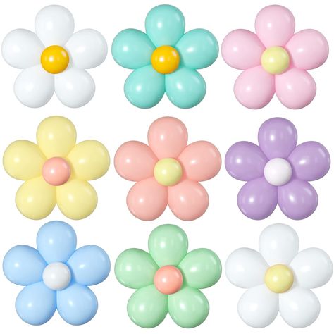 PRICES MAY VARY. 🌼FLOWER BALLOON KIT:The daisy balloon kit includes 96pcs macaron pastel Balloons in white,blue,yellow,purple,blue,green,pink,orange,16pcs double-layer plum buckle,100 pieces glue points,1pcs balloon knotter.you can DIY 16 sets daisy balloons of different color balloons according to decorate your party with this latex balloons. 🌼HIGH QUALITY BALLOONS:The balloons is made of high quality latex non-toxic,strong and durable, supports helium or air.All balloons can be reused.please Daisy Balloons, Flower Balloons Diy, Decorations For Baby Shower, Flower Balloons, Girl Graduation Party, Flower Party Decorations, Floral Graduation Party, Floral Birthday Party, Graduation Party Themes