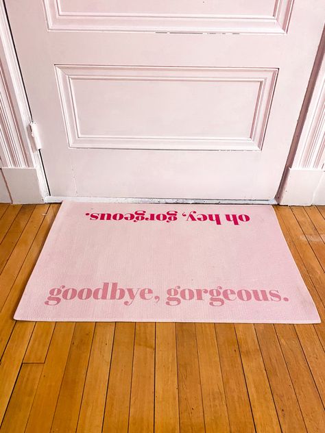 Girly Door Mats, Pink Custom Rugs, Pink Rug Bedroom Aesthetic, Pink Door Mat, Dorm Rugs College, Pink Rug Aesthetic, Girly Rug, Girly Rugs, Apartment Decorating Pink