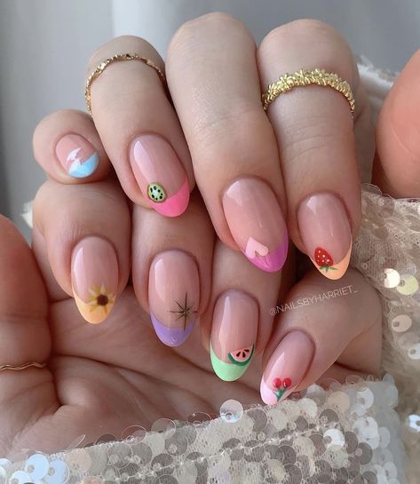 Cute Almond Nails, Fruit Nail Art, Summer Nail Designs, Bright Summer Nails, Colorful Nail Designs, Simple Nail Designs, Manicure Y Pedicure, Funky Nails, Summer Nail