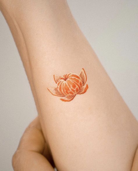 Mandarin Orange Tattoo, Orange Tattoos, Mango Tattoo, Orange Tattoo, Korea Tattoo, Fruit Tattoo, Guitar Painting, Tattoos Henna, Subtle Tattoos