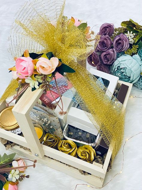 Wooden Hamper, Birthday Hamper, Brownie Cupcakes, Birthday Hampers, Chocolate Flowers, Wooden Basket, Personalized Birthday Cards, Flower Candle, Wooden Gifts