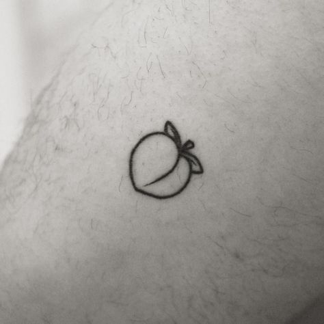 Peach Stick And Poke, Peach Emoji Tattoo, Peach Tattoo Small Outline, Peach Tattoo Buttcheek, Cmbyn Tattoo Ideas, Tiny Peach Tattoo, Simple Peach Tattoo, Cmbyn Tattoo, Peachy Tattoo