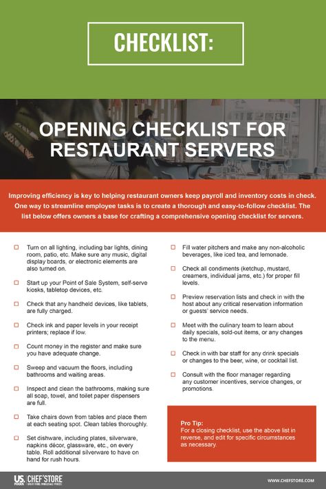 Checklist: Opening Checklist for Restaurant Servers Restaurant Cleaning, Restaurant Opening, Cleaning Checklist Template, Country Market, Work Sheet, Restaurant Management, Restaurant Owner, Business Operations, Checklist Template