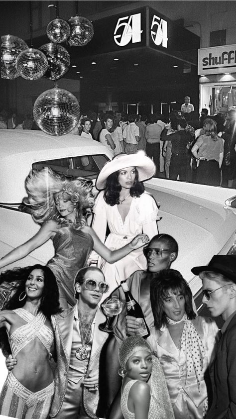 Cher, Elton John, David Bowie, Bianca Jagger, Studio 54 Bianca Jagger Studio 54, Studio 54 Theme Party, White Party Aesthetic, Studio 54 Aesthetic, Studio 54 Party Theme, Hamptons Bachelorette, Studio 54 Outfits, 1970s Party, Studio 54 Party