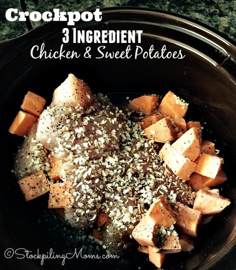 Chicken Sweet Potatoes, Crock Pot Sweet Potatoes, Clean Eating Crockpot, 3 Ingredient Chicken, Potato Chicken, Paleo Crockpot, Delicious Clean Eating, Chicken Crockpot, Chicken Sweet Potato