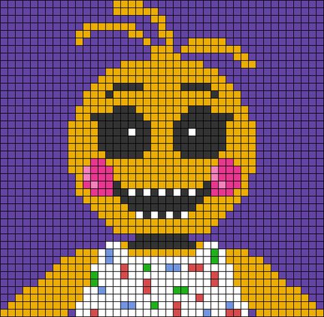 Fnaf Alpha Pattern, 8 Bit Fnaf, Fnaf Perler Beads Pattern, Fnaf Pixel Art Grid, Pixel Art Fnaf, Fnaf Pixel Art, Party Chicken, Pixel Art Templates, Pixel Drawing