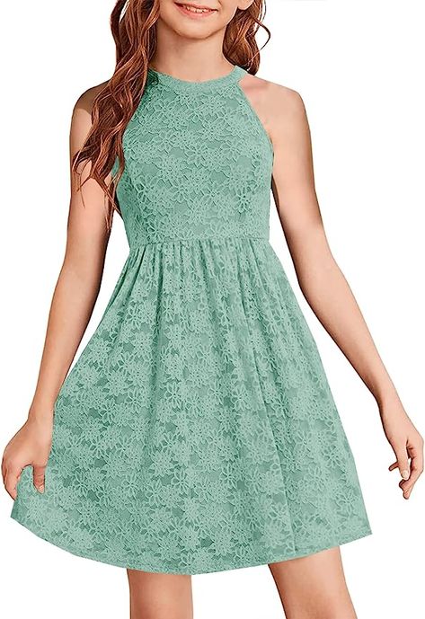 Amazon.com: HOSIKA Girls Birthday Party Dresses Elegant Halter Neck Sleeveless Floral Lace Girls Dress for Kids 6-12 Years White S: Clothing, Shoes & Jewelry Frocks For Kids, Girls Birthday Party Dress, Dresses For Kids, Girls Lace Dress, Girls White Dress, School Party, Elegant Floral, Kids' Dresses, Halter Neck