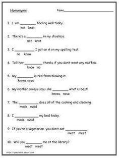 Homonyms Worksheet, Homonyms Activities, Homophones Worksheets, Homophones Words, Spelling Test, English Grammar Worksheets, Synonyms And Antonyms, English Worksheets For Kids, Grammar Lessons