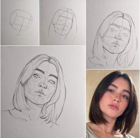 Face Proportions Drawing, Face Drawing Tutorial, Outline Portrait, Realistic Face Drawing, Sketch Process, Loomis Method, Portrait Drawing Tips, Head Sketch, Realistic Face