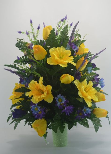 Vase Flower - Spring Cemetery Flowers~Cemetery Styrofoam Vase Insert~Cemetery Vase Arrangement~Grave Memorial Flowers For Graves, Headstone Arrangements, Gravestone Flowers, Cemetary Decorations, Cemetery Arrangements, Flower Cones, Gravesite Decorations, Spring Flower Arrangements, Grave Flowers