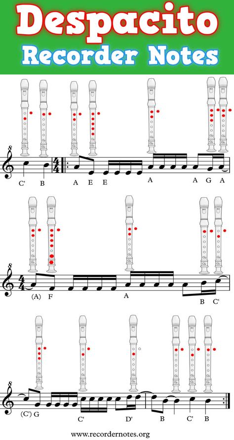 🥇 Despacito on Recorder【 Learn with Letters】 Recorder Sheet Music With Letters, Songs On Recorder, Recorder Songs With Fingerings, Recorder Notes Songs, Recorder Songs Beginner, Easy Recorder Songs, Recorder Fingering Chart, Recorder Notes, Basic Music Theory