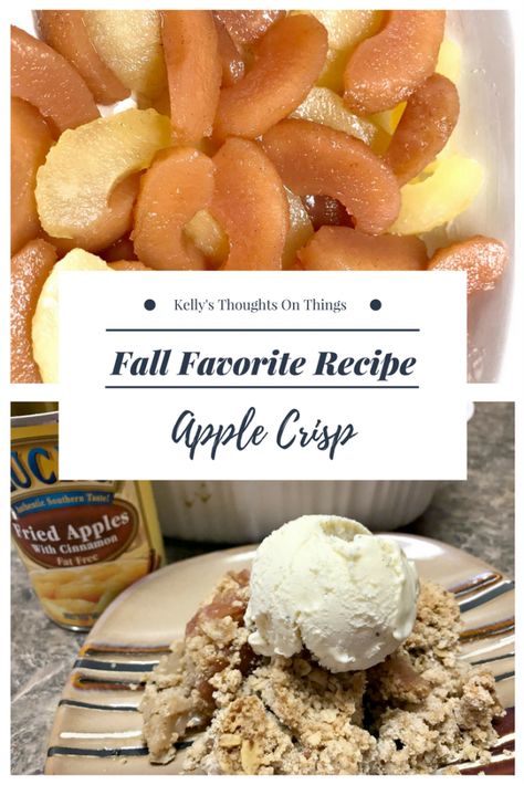 Fall Favorite: Apple Crisp: Fall is my favorite time of the year because that is when I enjoy baking. I pulled out my great grandma’s Apple Crisp recipe and tweaked it a little bit but still amazing flavors thanks to Luck’s canned fruit. Enjoy a mixture of fried apples and fried cinnamon apples all combined together.  Serve hot with ice cream #AD Aldi Fried Apples Recipes, Canned Fried Apples, Fried Cinnamon Apples, Apple Canning, Apple Slice Recipe, Sweetened Condensed Milk Recipes, Fall Favorites Recipes, Apple Crisp Recipe, Canned Apples