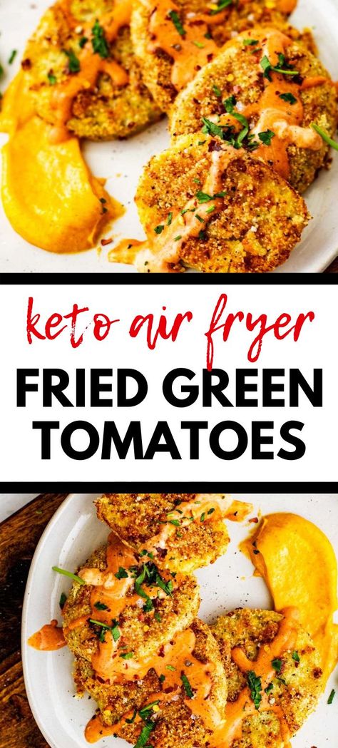 Keto Green Recipes, Keto Green Tomato Recipes, Green Tomato Recipes Air Fryer, Tomato Recipes Keto, Air Fryer Keto Recipes Easy, Keto Air Fryer Recipes Low Carb, Fried Green Tomatoes Air Fryer, Air Fryer Green Tomatoes, Keto Fried Green Tomatoes