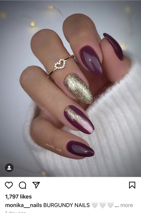 Almond Gel Nails, Nail Polish Colors Summer, Red And Gold Nails, Thanksgiving Nail Designs, Thanksgiving Nail Art, April Nails, Gold Nail Designs, Summery Nails, Girly Acrylic Nails