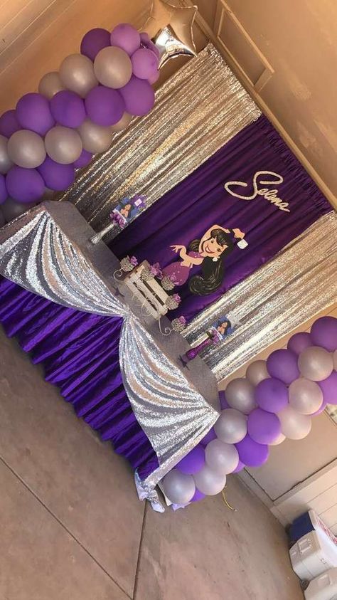 Selena Party Decorations, Selena Party Ideas, Selena Themed Party, Selena Quintanilla Birthday Party Ideas, Selena Party Theme Ideas, Selena Birthday Party Ideas, Selena Themed Birthday Party, Purple Theme Birthday Party Decoration, Selena Birthday Party