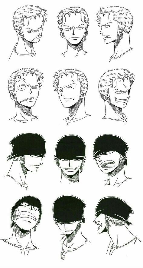 One Piece Expression Sheet, Zoro One Piece Reference, Zoro Reference Drawing, One Piece Drawing Style, Zoro Side Profile Draw, One Piece Drawing Tutorial, One Piece Reference Drawing, One Piece Art Style Reference, One Piece Eyes Drawing