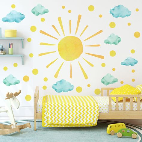 Cloud Wall Decal, Sun Wall Decor, Polka Dot Wall Decals, Polka Dot Walls, Sun Clouds, Sun And Clouds, Cartoon Wall, Decoration Stickers, Wall Stickers Kids