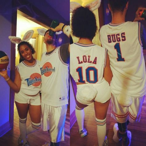 Couples Costume: Lola and Bugs from Space Jam Lola And Bugs Bunny Costume Black Couple, Family Space Jam Costumes, Space Jam Couples Costume, Bugs Bunny And Lola Costume, Space Jam Couple Costume, Couple Halloween Costumes Bugs And Lola, Bugs And Lola Costume, Lola And Bugs, Couples Attire