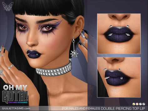 Sims 4 — Oh My Goth - Double Piercing Top Lip by feyona — Double Spiked Piercing Top Lip comes in 4 colors of metal: Angel Bites Piercing, Mouth Piercings, Sims 4 Piercings, Piercing Chart, Sims 4 Studio, Unicorn Earrings, Double Piercing, Sims 4 Teen, Punk Jewelry