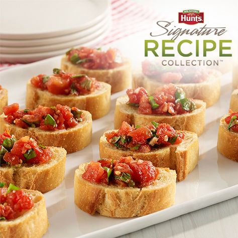 Classic bruschetta made with simple ingredients of petite diced tomatoes, basil and garlic Tomato Bruschetta Recipe, Holiday Dinner Menu, Easy Bruschetta Recipe, Easy Bruschetta, Ready Set Eat, Tomato Bruschetta, Canned Tomatoes, Bruschetta Recipe, Party Appetizers