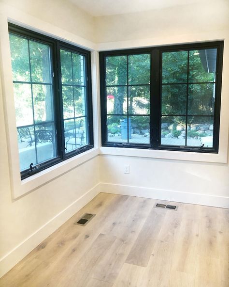 Black Window Trims, Anderson Windows, Interior Window Trim, Black Window Frames, Replacement Windows, Indoor Window, White Oak Floors, Interior Windows, Black Windows