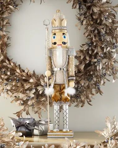 HFVUH Neiman Marcus Silver & Gold Christmas Nutcracker, 24" 6 Ft Nutcracker, Nutcracker Redo, Nutcracker Makeover, Silver Gold Christmas, Holiday Deco, Nutcracker Christmas, Gold Christmas, Diy Christmas Gifts, Nutcracker