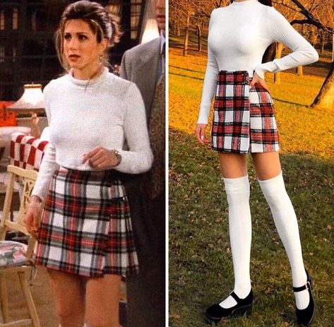 Rachel Green From Friends Rachel Green Outfits, Socks Outfit, 90’s Outfits, Mode Retro, Movie Inspired Outfits, 90s Inspired Outfits, Ironman Triathlon, Stylish Winter Outfits, Clueless Outfits