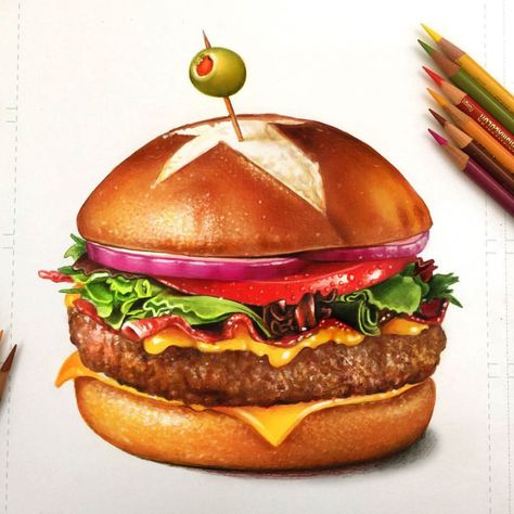 Food Study Colored Pencil on Behance Food Art Painting, Studying Food, Food Drawings, Pencil Drawing Tutorials, Food Sketch, Food Artwork, Food Illustration Art, Food Gallery, Watercolor Food