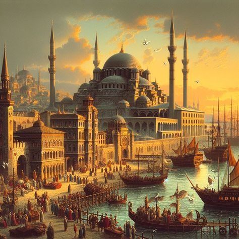 Islamic Civilization Art, Constantinople Aesthetic, Floating Continent, Ottoman Empire Aesthetic, Islamic City, Ottoman Architecture, Animation Characters Tattoo, Empire Ottoman, Ancient Warfare