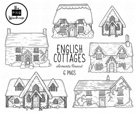 Cottagecore Drawing, Cottage Drawing, Cottage Illustration, English Cottages, Hand Drawn Elements, Cottagecore Art, House Sketch, Cute Cottage, Wedding Party Invites