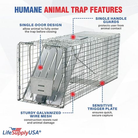 Life Supply USA Heavy Duty Raccoon Catcher, Humane Large Animal Cage Trap for Foxes, Coyotes, Badgers, 42x15x15 - Walmart.com Animal Traps, Glue Traps, Single Door Design, Animal Cage, Trap Door, Live Animals, Animal Control, Pet Cage, Wire Mesh