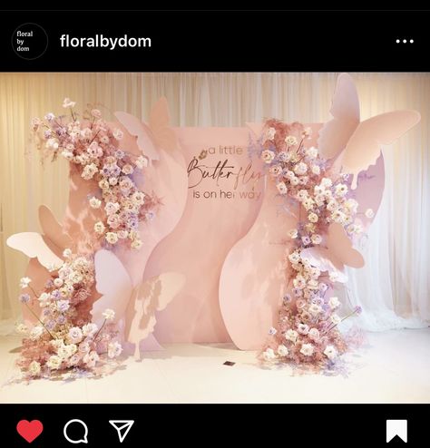 Butterfly Theme Debut Backdrop, Floral Theme Backdrop, Diy Butterfly Backdrop, Flower And Butterfly Baby Shower Theme, Baby Shower Floral Backdrop, Butterfly Theme Decor, Pink Butterfly Baby Shower Theme, Butterfly Backdrop Ideas, Butterfly Theme Backdrop