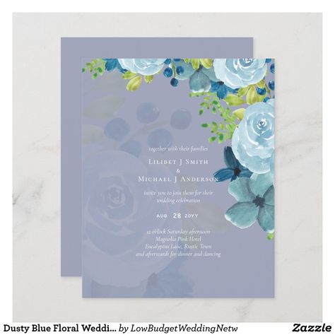 Dusty Blue Floral Wedding Trending Budget Dusty Blue Flowers, Pink Hotel, Blue Floral Wedding, Modern Wedding Stationery, Budget Wedding Invitations, Sage Wedding, Wedding Matches, Postcard Size, Budget Wedding